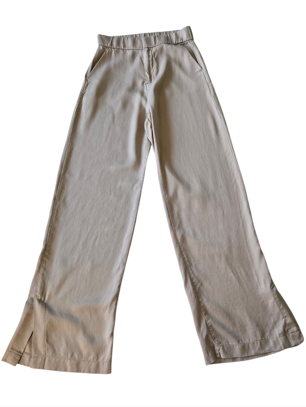 NAF NAF Paris Wide Leg Pants Sz 4 Beige High Rise Hem Slit
